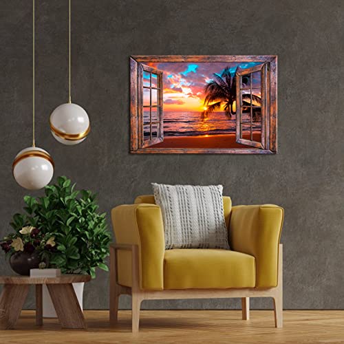 Hawaiian Sunset Ocean Canvas Wall Art - Tropical Seascape Decor 24x36 inch