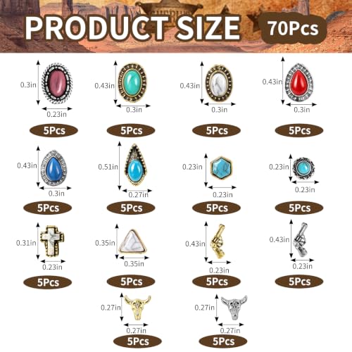 Western Nail Charms Set - 70pcs 3D Turquoise Cowboy Nail Art Decorations