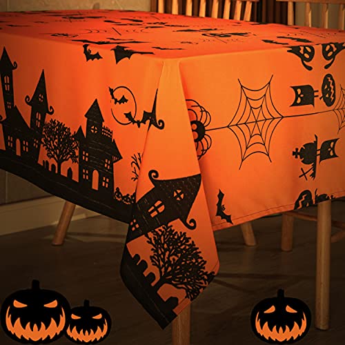 Halloween Haunted House Rectangular Waterproof Tablecloth 60 x 120 Inches - Orange