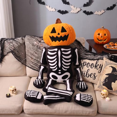 Halloween Pumpkin Skeleton Throw Pillow - Plush Decor 39x19 Inches