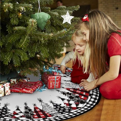 Christmas Tree Skirt 36 Inch Black Buffalo Plaid Farmhouse Decor - Variation of Black and White Buffalo Plaid