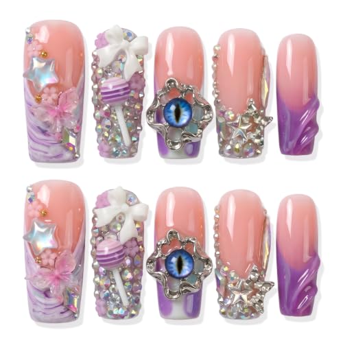Long Square Handmade Press-On Nails Luxury Acrylic Fake Nails - HM-LS-07