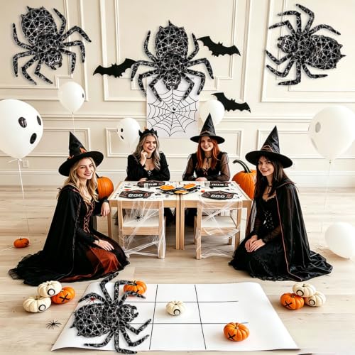 Halloween Black Spider Balloons Set - 6 Latex Party Decorations with Cobweb Design - Variation: Black