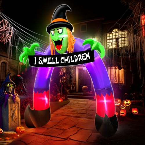 8Ft Halloween Inflatable Witch Archway with Banner & LED Lights Outdoor Decor
