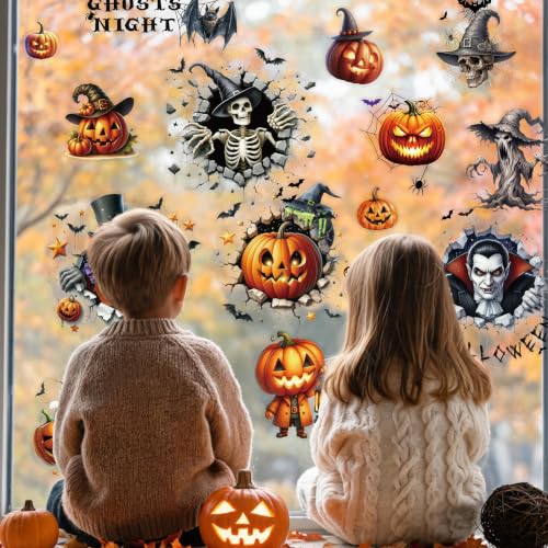Halloween Window Clings Skeleton Pumpkin Stickers - Ghost Black 22pcs