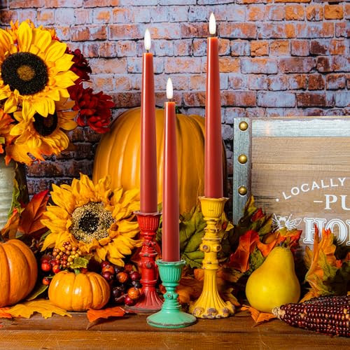 Velsyn Fall Decor Flameless Taper Candles with Remote - 6 Pack, Terracotta Variation