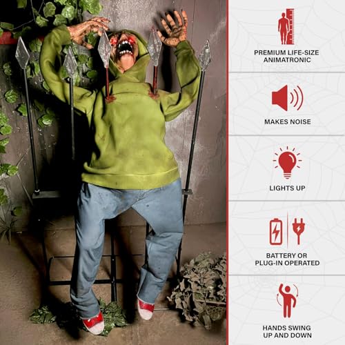 4.4 Ft Impaled Zombie Animatronic - Voice-Activated Halloween Decoration