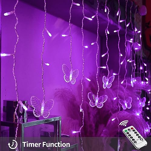 YOLIGHT Butterfly Curtain Lights 13ft Purple LED Fairy Lights with Remote