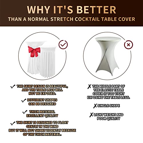 Pure White 3-Pack Spandex Round Cocktail Table Covers with Skirt - 32x43" Fitted High Top Party Wedding Banquet