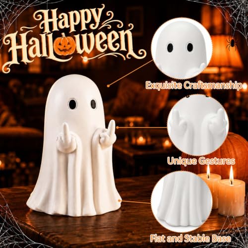 Lihome White Middle Finger Ghost Figurine Halloween Indoor Decor - Funny Home Accent