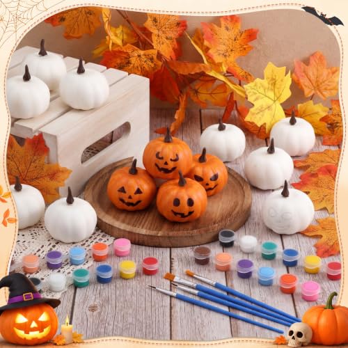 Pumpkin Painting Kit with 20 Mini White Pumpkins & Art Supplies for Fall Crafts