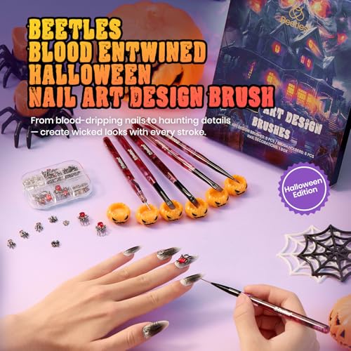 Beetles Halloween Nail Art Brushes Set D-Black-6 - 6pcs Nail Design Pen Kit