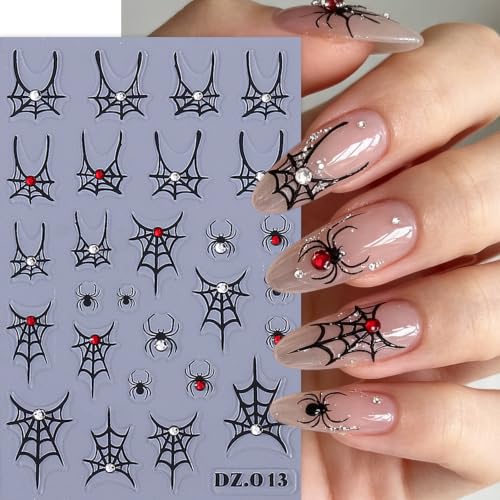 Halloween Nail Stickers Set 4 Sheets Spider Web Rhinestones & Bats - Style10