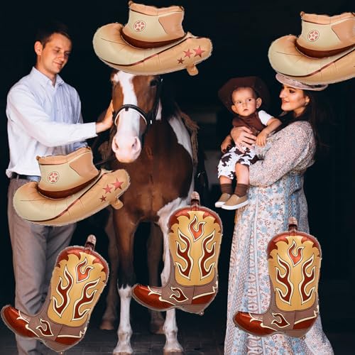 Western Cowboy Party Balloons - Cowboy Boot & Hat Foil Balloons, Cowboy Variation