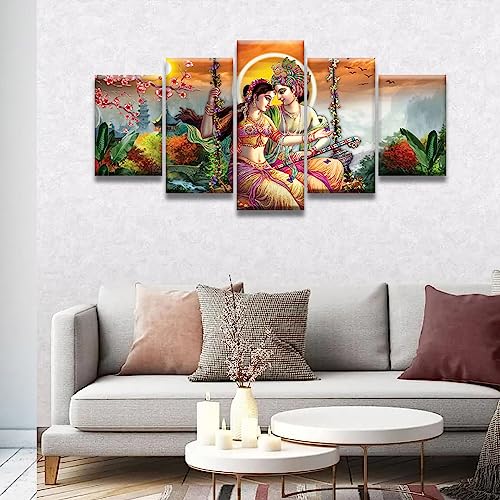 Radha Krishna Wall Art Canvas Print - 4 Panels 20x40 Inch Hindu Religious Decor - Variation of THIS listing