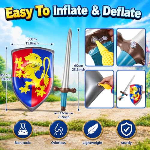 Inflatable Medieval Knight Sword and Shield Set - 5 Styles, 12 Pieces with Variation