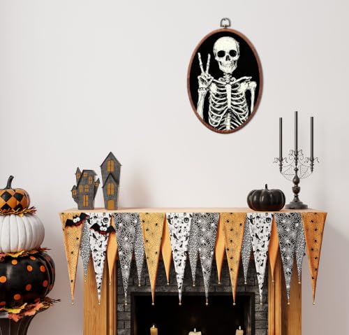 Funny Skeleton Wall Art - Halloween Oval Wall Hanging Decorations - Variation 17
