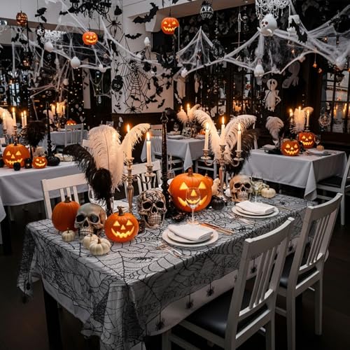 Halloween Tablecloth 60x84 Inch Black Lace Spider Web Decor - Variation of THIS listing