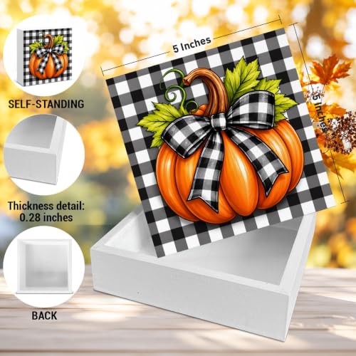 Fall Decor Checkered Pumpkin Wooden Sign - Sign-11