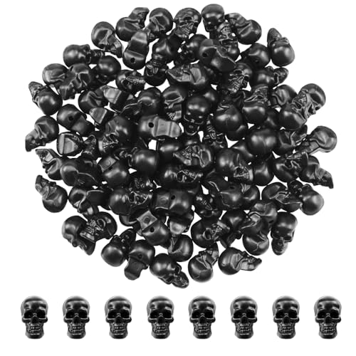 Mini Black Plastic Skull Decorations - 100 Count Halloween Skeleton Heads for Crafts & Party Decor