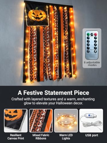 Halloween Door Banner with LED Lights USB Remote Control Indoor Outdoor Decor