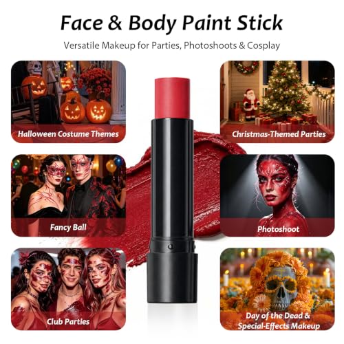 Red Face & Body Paint Sticks - 3-Pack for Halloween Cosplay & Sports