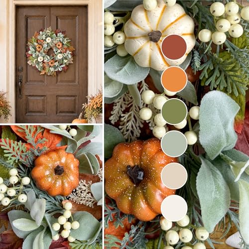 Pumpkin Fall Wreath for Front Door - 20'' Autumn Pumpkin & Maple Leaves - Thanksgiving Harvest Decor - Variation: Pumpkin 20"