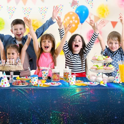 2Pcs Iridescent Space Galaxy Tablecloths - Blue, 54x108 Inches, Rectangular - Starry Night Party Decorations