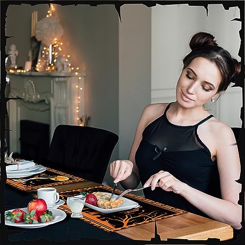 Halloween Bat Placemats Set of 6 - Black and Orange Gothic Table Decor