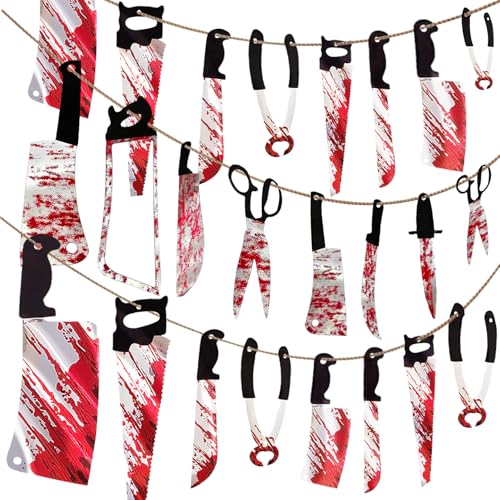 Halloween Horror Garland Banner with Blood-Splattered Weapons Indoor Decor
