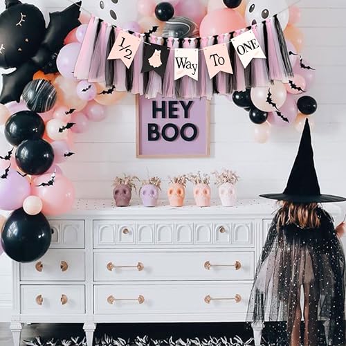 Halloween Ghost 1/2 Way To One High Chair Banner - Spooky-Cute Party Decor