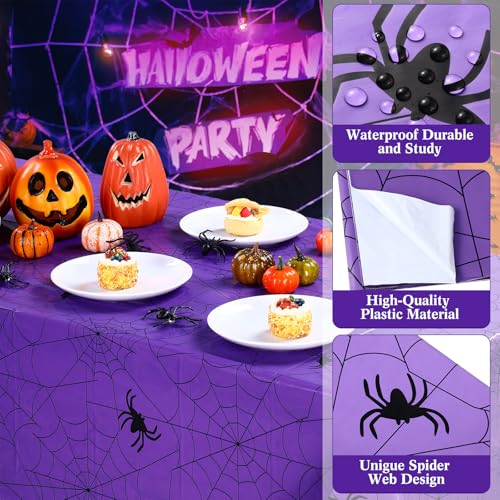 Halloween Spiderweb Plastic Tablecloth Set - Multi Color, 12 Pack, 54x108 Inches