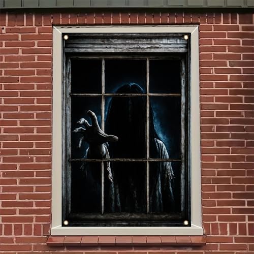Halloween Window Cover Ghost Girl Horror Decal - Haunted House Outdoor Indoor Decoration 47x31 Inch