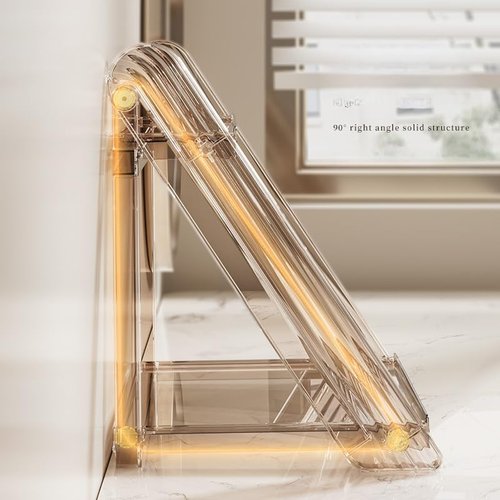 FYBREEK Tea Brown Foldable Perfume Organizer,Makeup Organizer,Clear Acrylic Double Layer Display Stand, Waterproof Cosmetic Storage Rack for Bathroom Vanity Countertop (1PC)