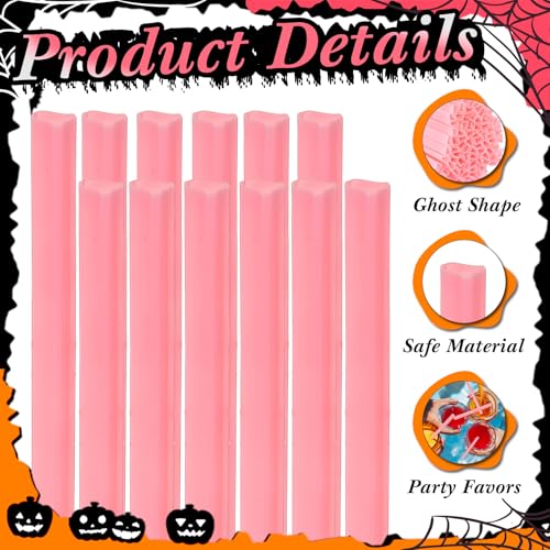 Potchen 100 Pcs Pink Halloween Ghost-Shaped Plastic Drinking Straws