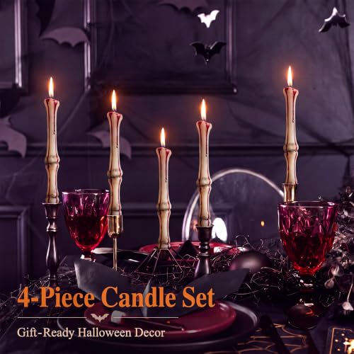 Halloween Bone Candles - Bleeding Bone Taper Candles Set of 4 for October Decor