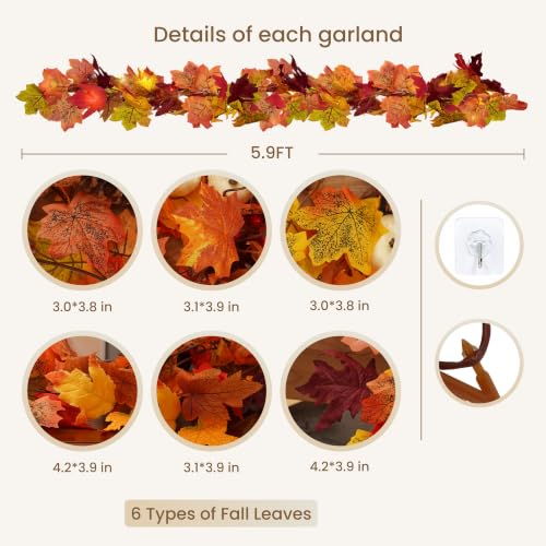 14 Pack Fall Leaf Garland - 82.6Ft Autumn Maple Leaves for Thanksgiving & Home Decor