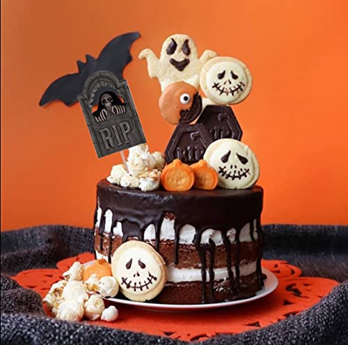 Halloween Tombstone Cupcake Toppers - 24 Pcs Scary Cake Decorations for Party