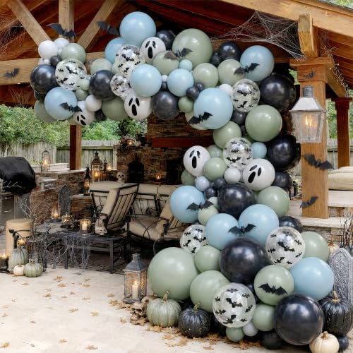 Halloween Latex Balloons Set - Black Blue Green Ghost Bat Prints, 35 Pack with Bat Stickers