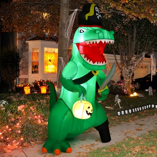 7 FT Halloween Dinosaur Inflatable Outdoor Decor with Pumpkin & LEDs