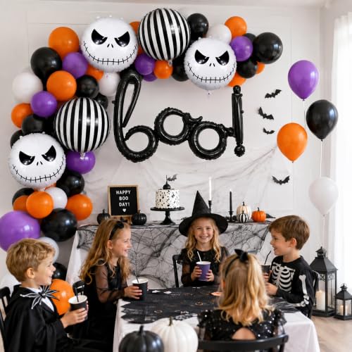 Halloween Foil Balloon Set - Ghost Skeleton Skull Striped Boo with Variation Black White