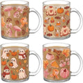 Fall Coffee Mug Set - 4 Pcs 12 oz Pumpkin & Leaf Harvest Glass Cups - Variation Leaf
