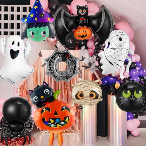 Halloween Foil Balloon Set with Ghost, Witch, Spider Web, Pumpkin & Bat - Spider Variation