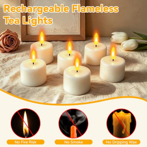 Rechargeable LED Tea Lights with Remote & Timer - White, 1.6 Inch, 6 Pack