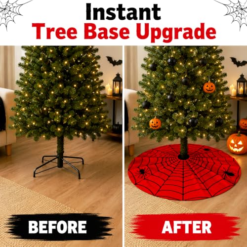 Red Halloween Spider Web Tree Skirt 36 Inch - Gothic Holiday Decor