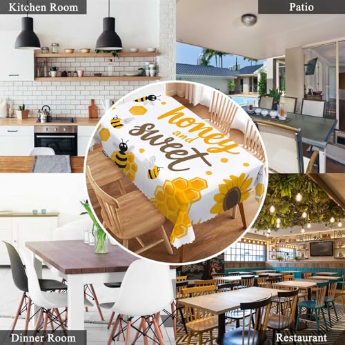 Bees Tablecloth 52x70 Inches Rectangular Yellow Honey Sunflowers Anti-Oil Durable
