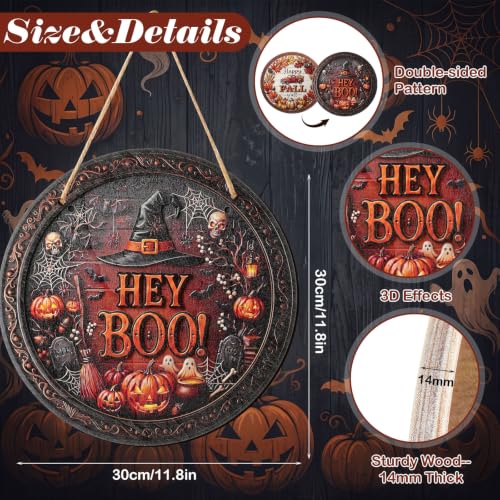 Reversible Fall Halloween Door Sign - Happy Fall & Hey Boo - Halloween & Autumn Decor - Fall Halloween Variation