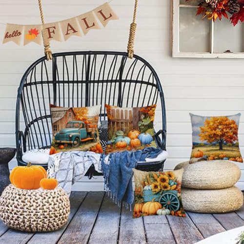 YeeJu Fall Throw Pillow Covers 26x26 Set of 4 Velvet Pumpkin Cushion Cases for Autumn Farmhouse Decoration - Fall 01