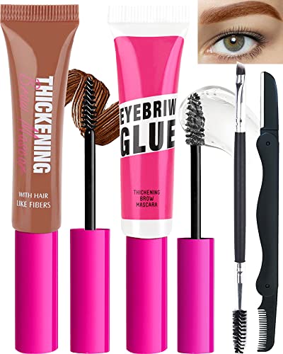 Waterproof Tinted Brow Gel Kit Rich Auburn with Clear Setting Brow Glue & Tools