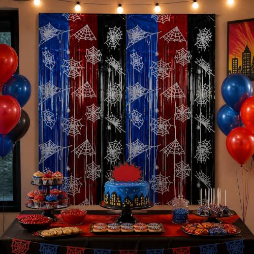 Spider Web Foil Fringe Curtain Backdrop for Halloween & Party Decorations - 2 Pack